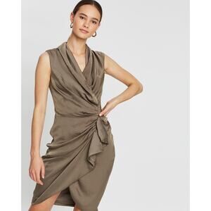 New AllSaints Cancity Dress Ash Grey V-Neck Ruched Ruffled Sleeveless Sz 8